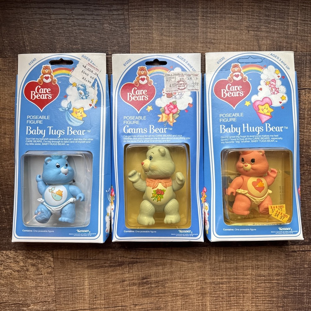 VTG 1985 Kenner Care Bears Poseable Figures Baby Hugs, Baby Tugs, Grams Bear New